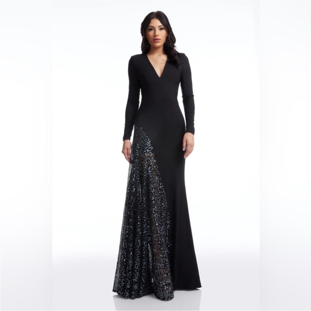 Dress the Population Black Long Sleeve Sequin Gown